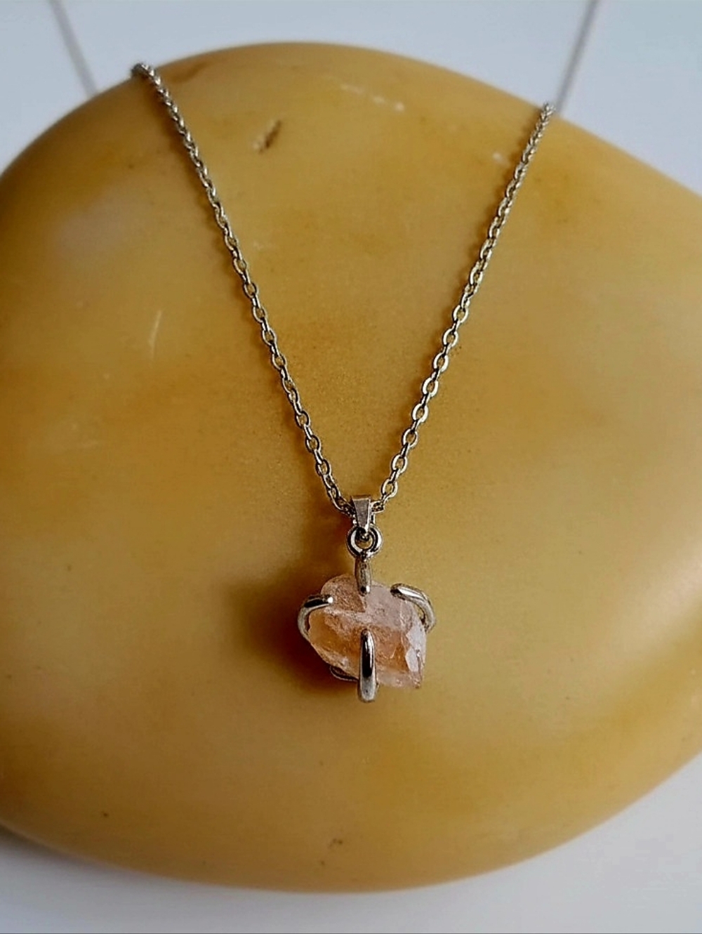 Rose Quartz Pendant White Gold-Plated  Chain Necklace Gem Stone Women‎ Jewelry